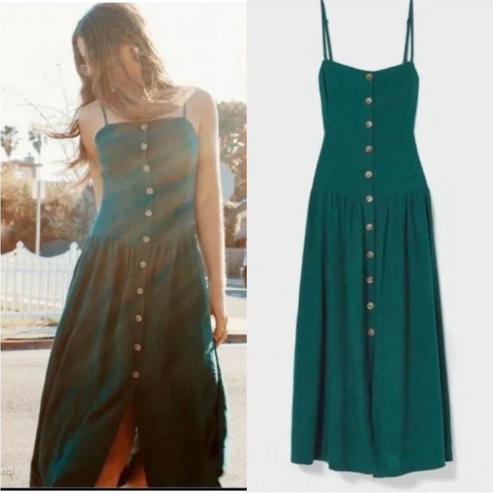 Urban Outfitters | Linen Button Down Drop Waist Midi Dress | Size: S